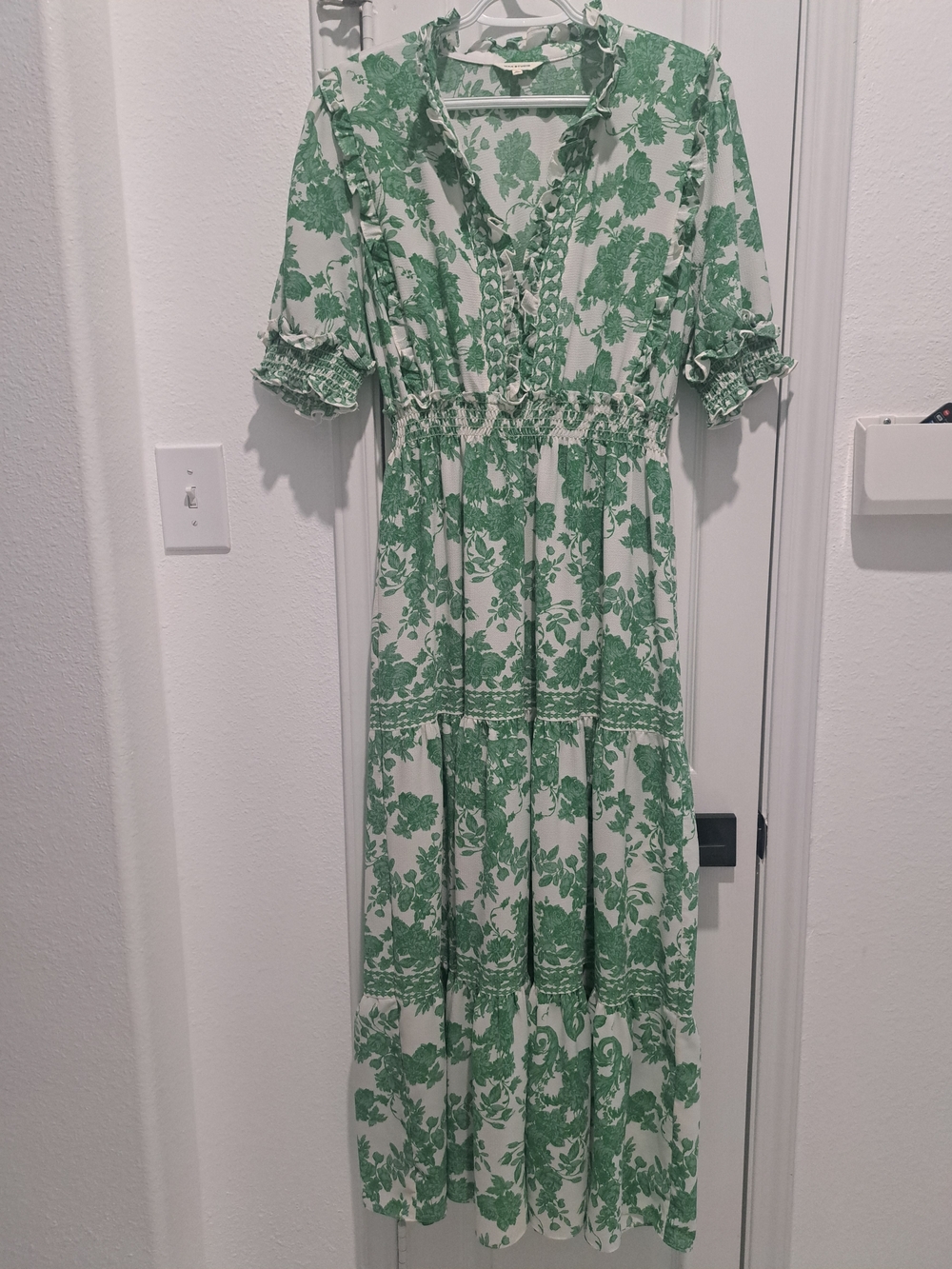Max Studio White Maxi Dress with Green Floral Print
